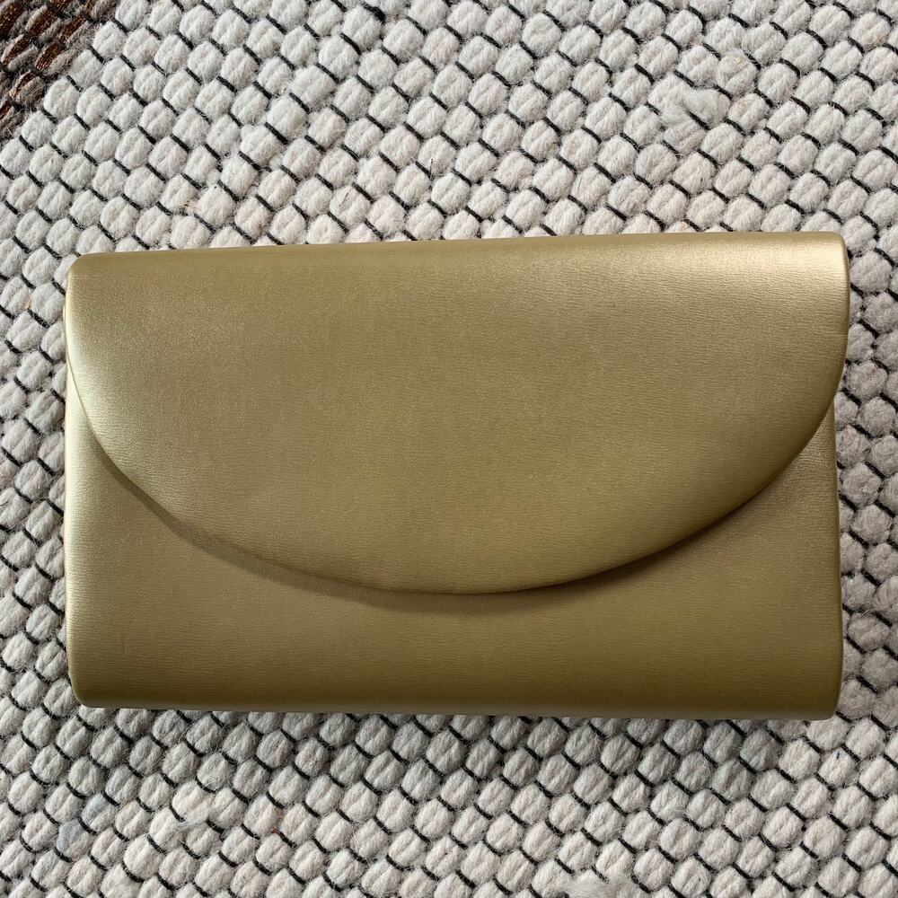 Gold clutch envelope bag with strap by Claudia Barnes fold over purse Vintage